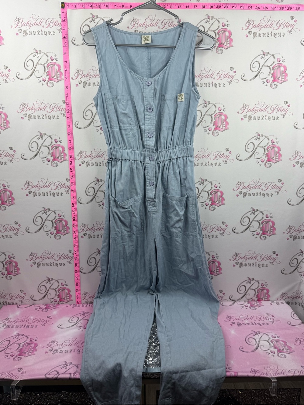 Lucy & Yak jumper one piece pants Light Blue Sleeveless Button-Front Jumpsuit